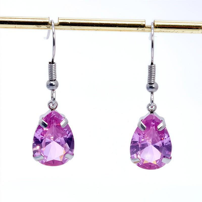 Stainless Steel Water Drop Zircon Earrings - Trendy, Colorful, Hot Selling