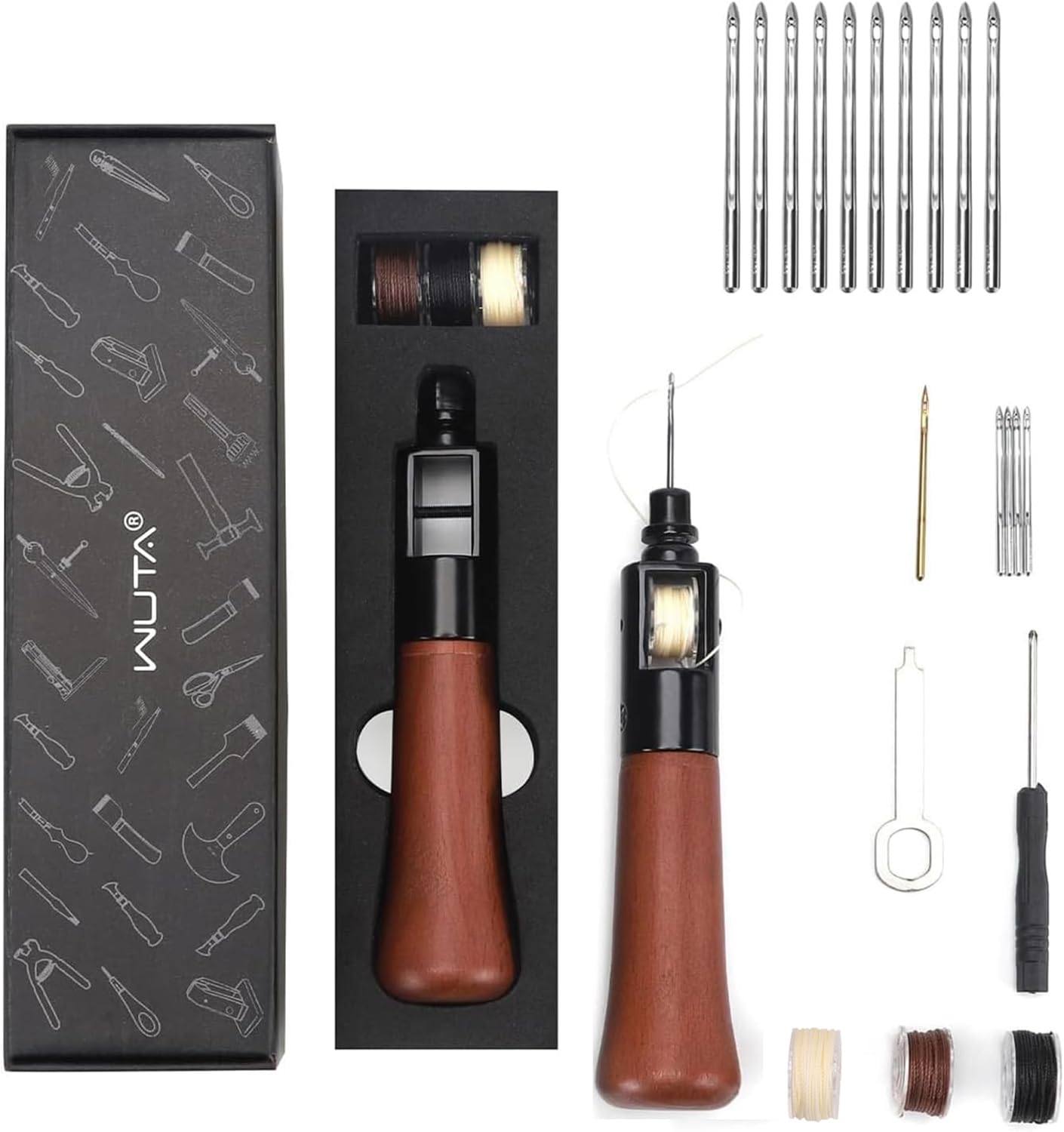 

WUTA Кожа Шитье Ручное Шитье Быстрое для Кожи с Набором Игл для Шитья Кожи и 10 Маленькими Иглами Машина, Машина, Сшиватель, Ремесла, (Черный,