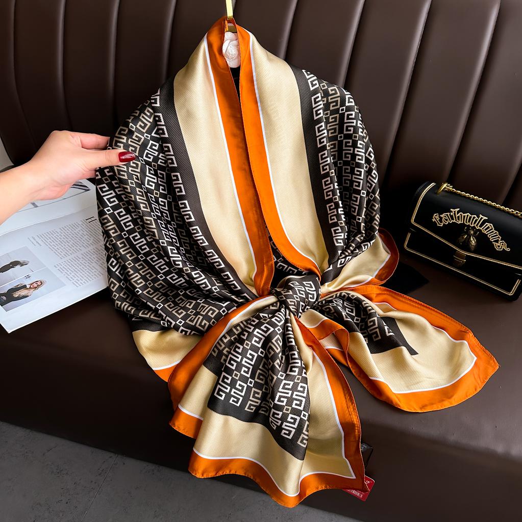  180*90cm Luxury Brand Spring Summer Autumn Women Clothing New Fashion Color Matching Printed Silk Scarf Lady Shawl Turba