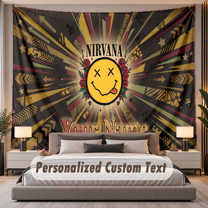 Custom Name Text Tapestry Nirvana Personalized Polyester Wall Tapestry For Bedroom And Room