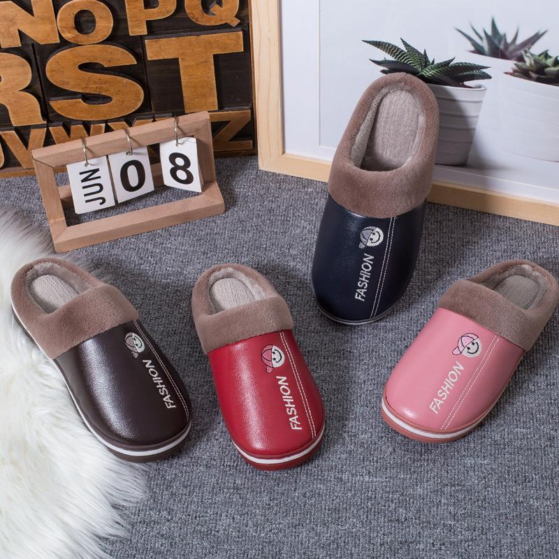 New plush slippers women's thick-soled waterproof cotton slippers autumn and winter home men's non-slip couple soft-soled slippers