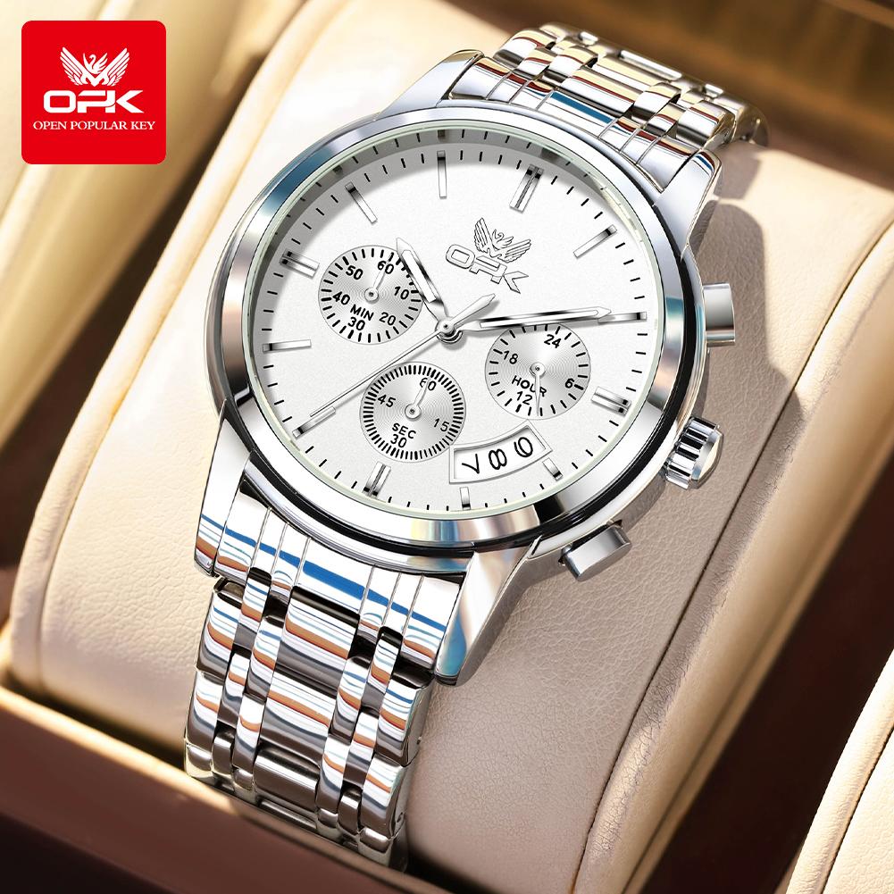 OPK 6051 Watches For Man Classic Fashion Chronograph Auto Date Waterproof Luminous Men's Wrist Watches Original Quartz Man Watch