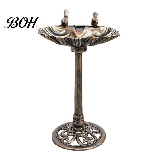 Lily Pattern Bird Bath Pedestal Bath, Copper Resin Birdbaths Weather Resistant Floral Accents, Garden Feeder Vintage Bronze Finish Decor for