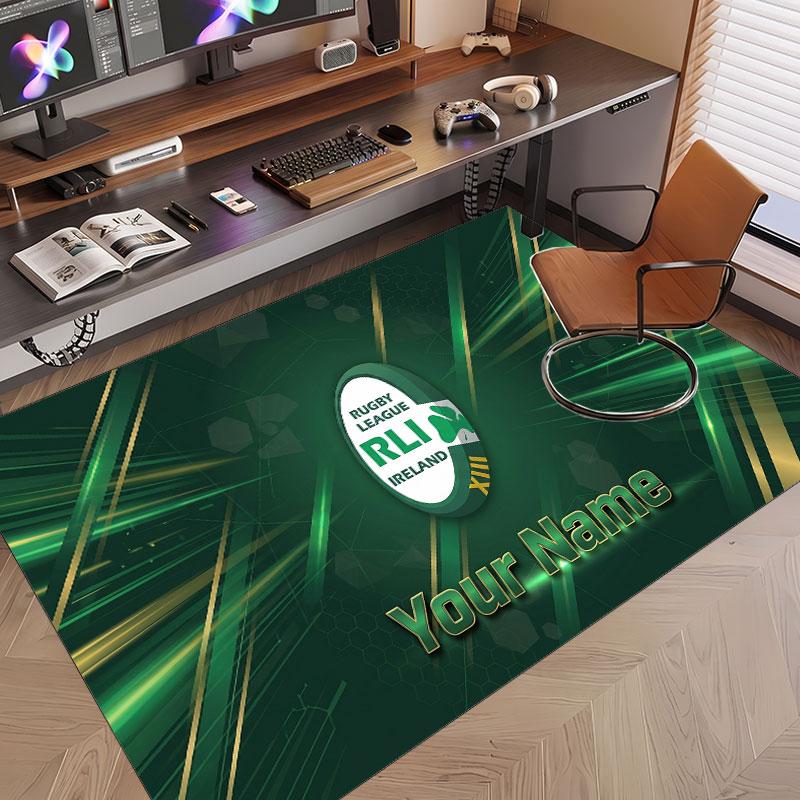 Custom Rug Ireland Rugby Pattern Print Name Text Soft Non‑Slip Floor Carpet for Home Indoor Decoration