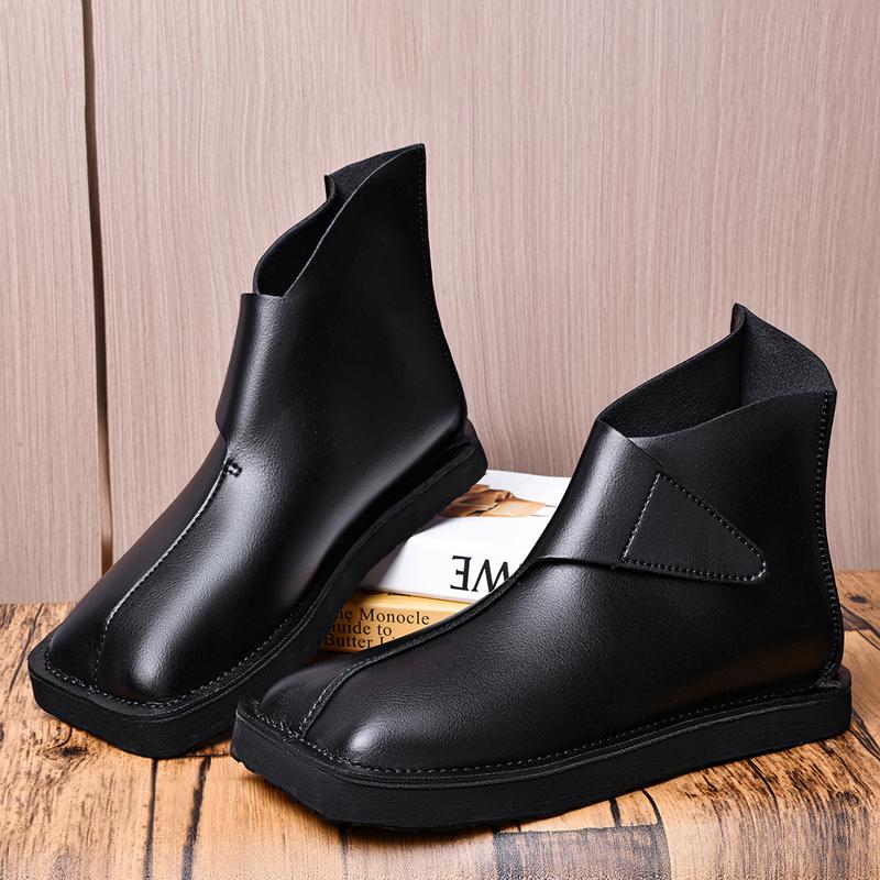 New Trend Mens Ankle Boots Genuine Leather Men Chelsea Boots Fashion Man Casual Shoes All-match High Top Shoes Motorcycle Boots