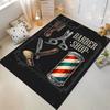 Barber Shop Theme Carpet with Scissors, Razor and Brush Design, Black Suitable for Use As an Anti-slip for Living Room Bedroom Sofas