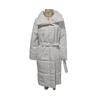 Women Long Wrap Puffer Coat Wide Collar Belted Waist Winter Warm Outerwear