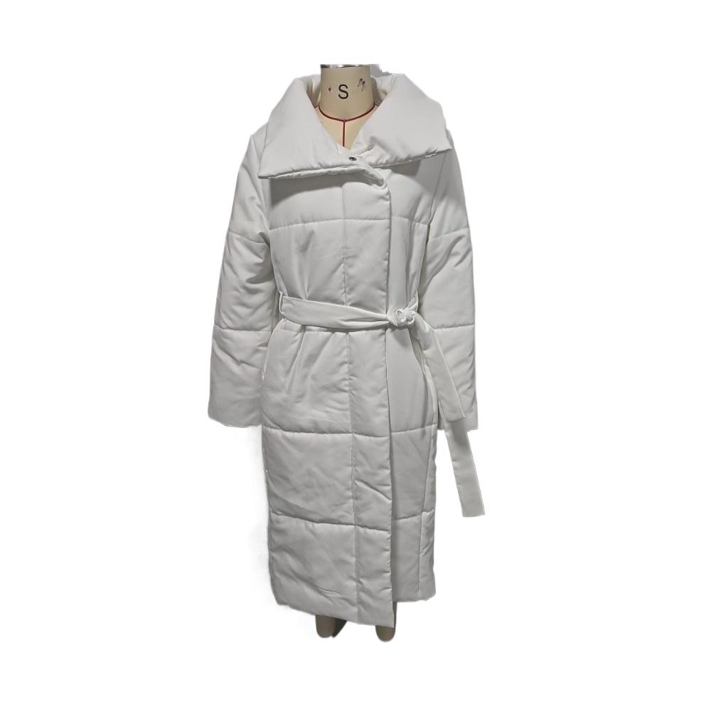 Women Long Wrap Puffer Coat Wide Collar Belted Waist Winter Warm Outerwear