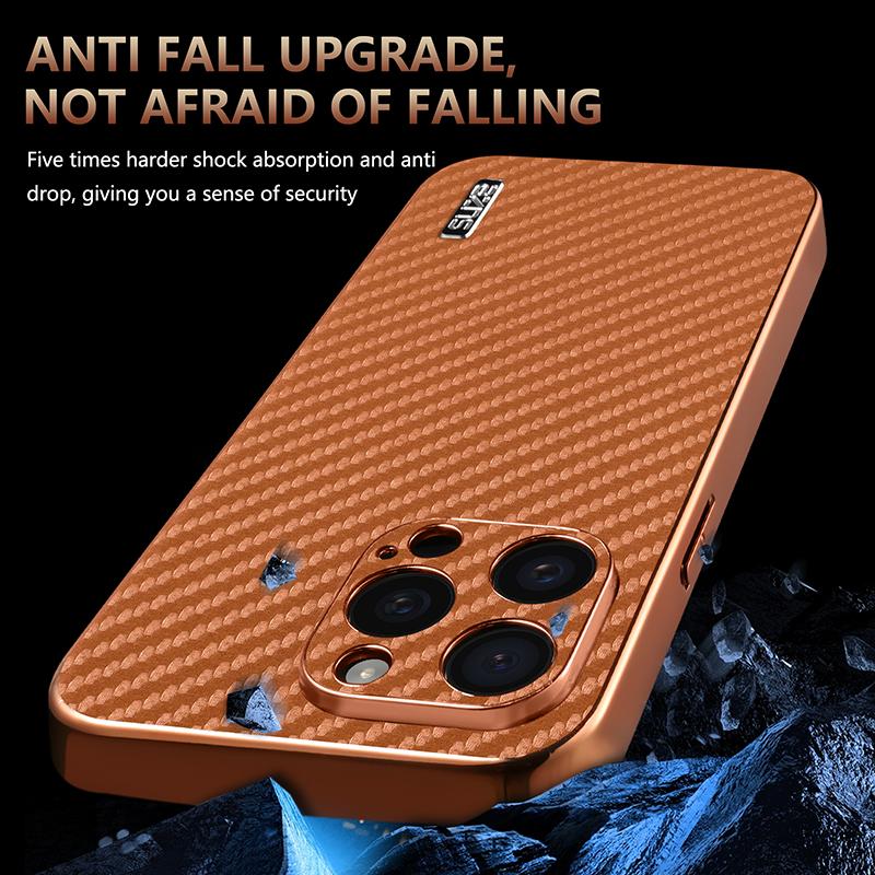 AZNS For iPhone 15 Pro Max Case Electroplating Carbon Fiber Texture PU+TPU Phone Cover