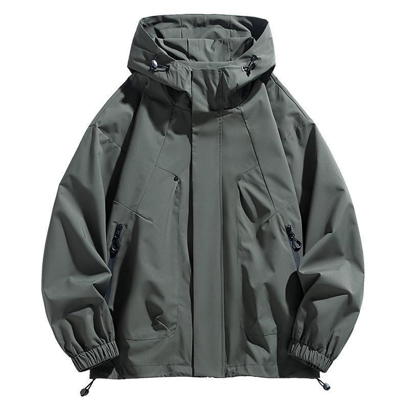 

Мужская куртка с капюшоном большого размера - Однотонная, Повседневная, Весна/Осень L