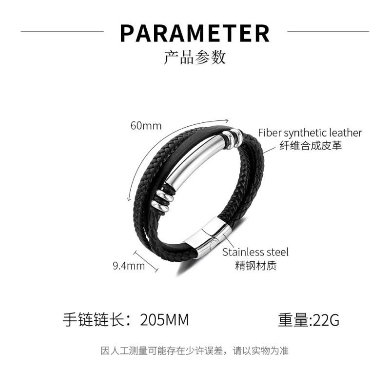 Leather Bracelet Men s Stainless Steel Multi Layer Fashion Creative Hip Hop Retro Titanium