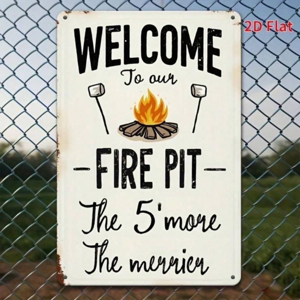 Welcome Camp Rustic Iron Wall Sign 20x30 cm, High Quality 2D Flat Metal Poster for Home