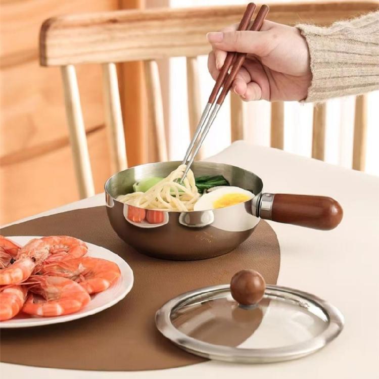 Heat Resistant Wood Handle Cooking Bowl Stainless Steel Pot Suitable For Oil Splashing And Practical Storage