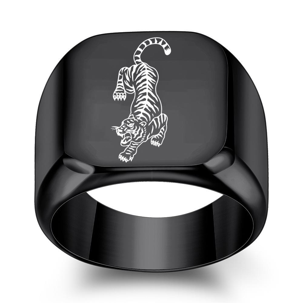 Retro European-American Style 18MM Laser Engraved Tiger Stainless Steel Ring for Women