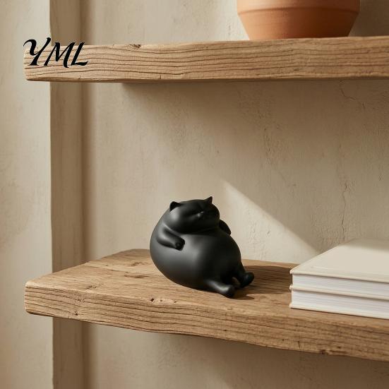 PLA Plastic Cat Ornament 3D Printed Fat Figurine, Cute Lazy Statue, Small Figures for Desk Minimalist Tabletop Office And Shelf Decor