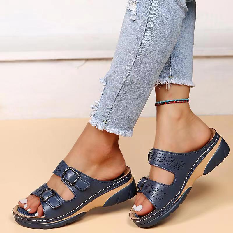 Bohemia Style Buckle Wedges Slippers for Women Summer 2024 Open Toe Platform Sandals Woman Beach Non Slip Female Flip Flops 43
