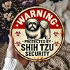 Vintage Rustik Varning Skyddad Av Shih Tzu Säkerhet Rolig Hund Husdjur Tema Retro D Platt Rund Metallplåt Skylt Väggkonst Plakett För