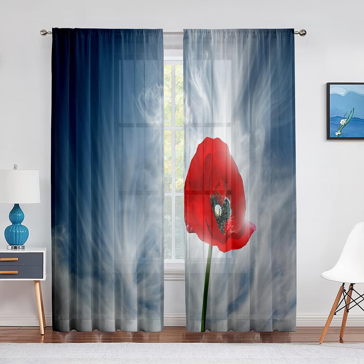 Красно-оранжевая прозрачная вуаль с цветочным рисунком — фото 13