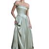European and American Shrink Pleated Waist A Pendulum Net Color Satin Dress 2026 New High Waist Slim Dress Long Dress