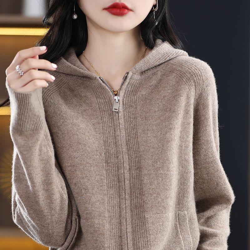 Herbst Damen Cardigan Pullover Jacke Koreanisch Locker Reißverschluss Mit Kapuze Lässig Kaschmir Gestrickte Cardigans Damen Pullover Mantel