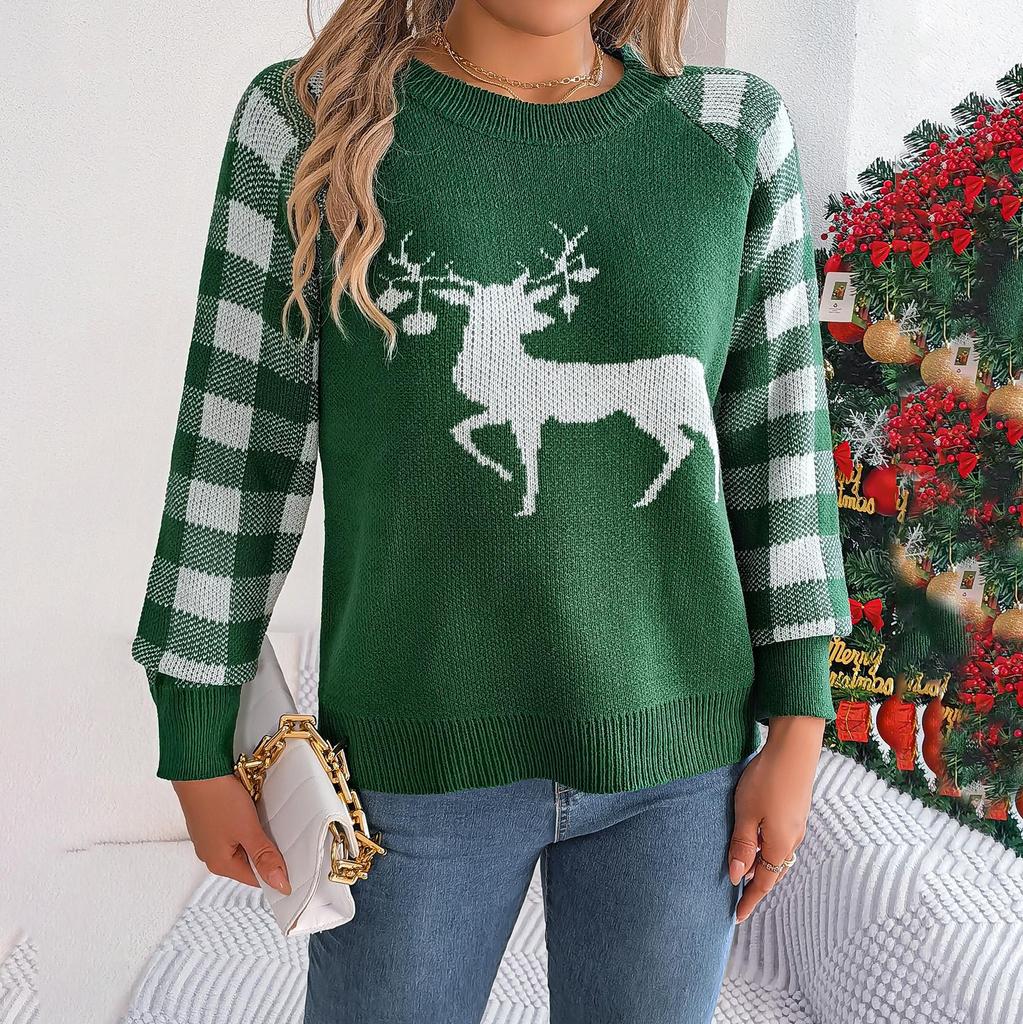 Podzim Zima Vintage Volný Dlouhý rukáv Top Potisk Cardigan Pletené zboží Vánoční svetr s výstřihem