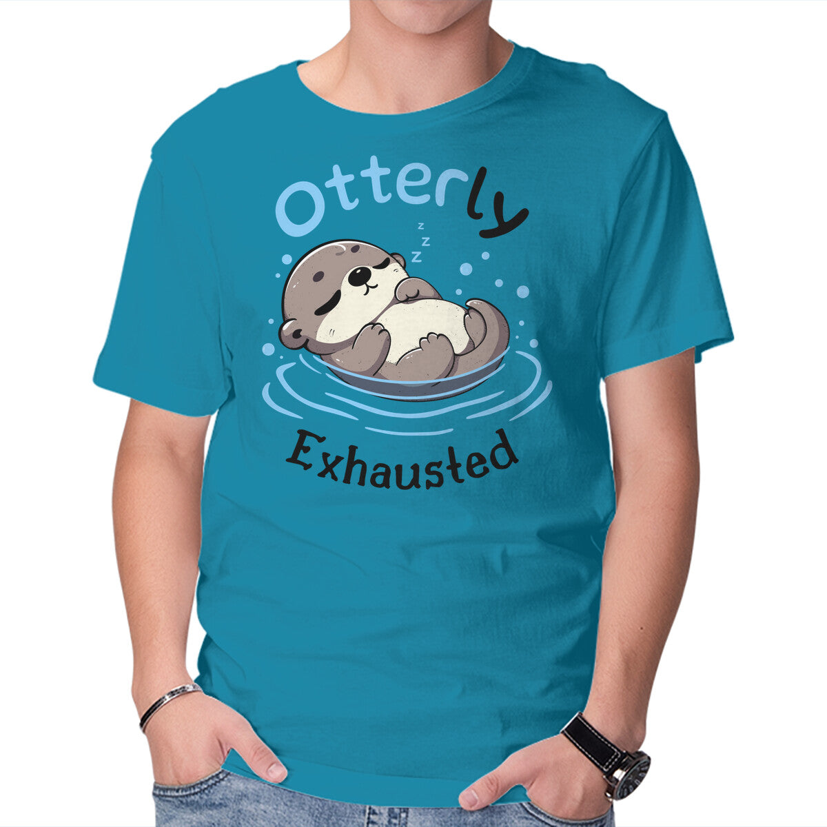 Unisex Crew Neck T-Shirt Otterly Exhausted Graphic Short Sleeve Casual Tee M