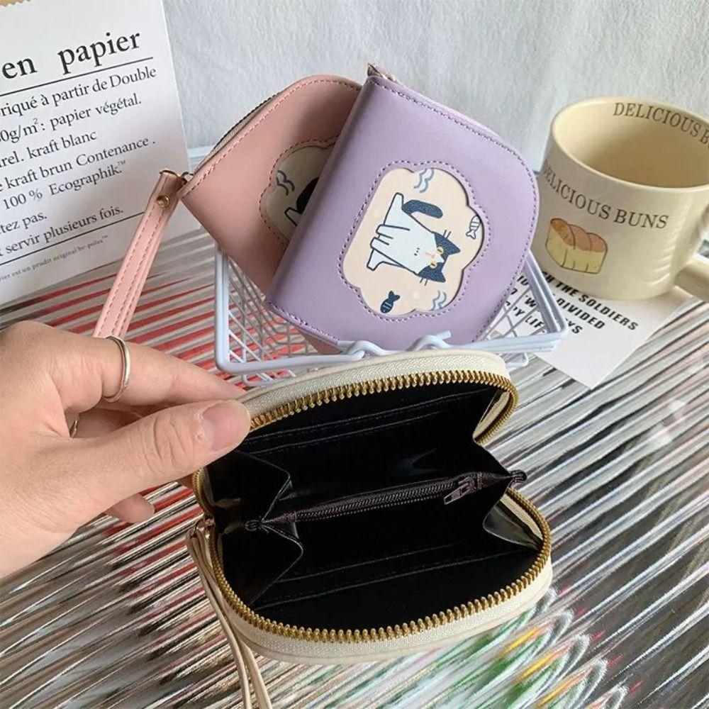Cartoon Cute Cat Short Wallet Zipper Card Holder Fashion PU Leather Card Bag  Outdoor