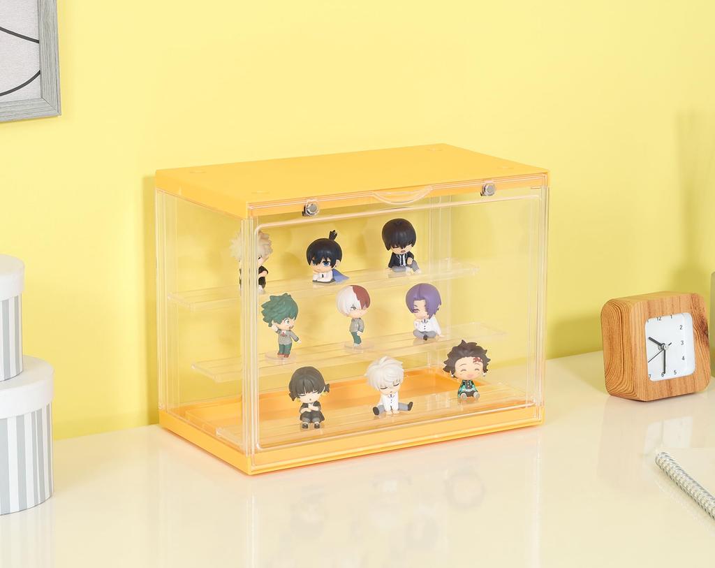 Fuji Boeki Collection Case, Acrylic Case, Figure Case, 30cm Wide x 17.6cm Deep x 23.3cm High, 3 Tiers, Yellow, Product Number 29028