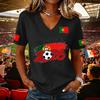 Women V Neck Pullover Short Sleeve Casual T Shirt Soccer Flag Print Portugal Support Top for Fans