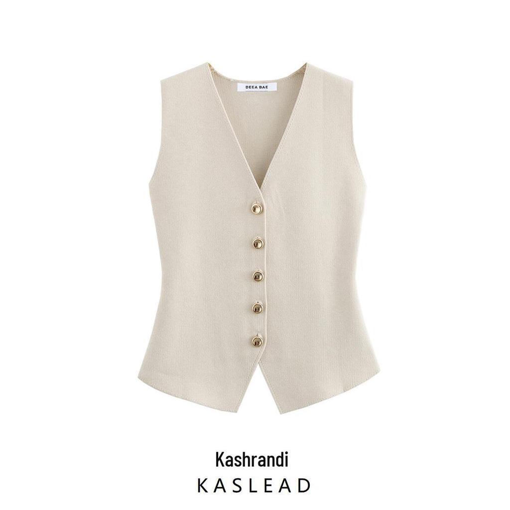 2025 Spring Women's European & American V-neck Sleeveless Knitted Vest Fashion 4192003