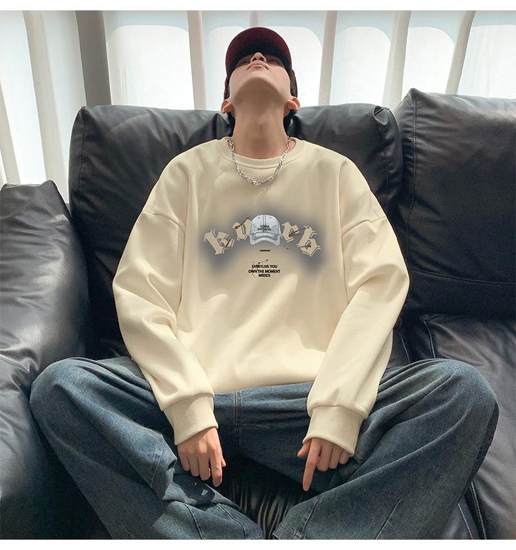 Men's Loose Fit Round Neck Sweatshirt - Autumn/Winter 2025, Plus Size, Trendy American Letter Casual Pullover