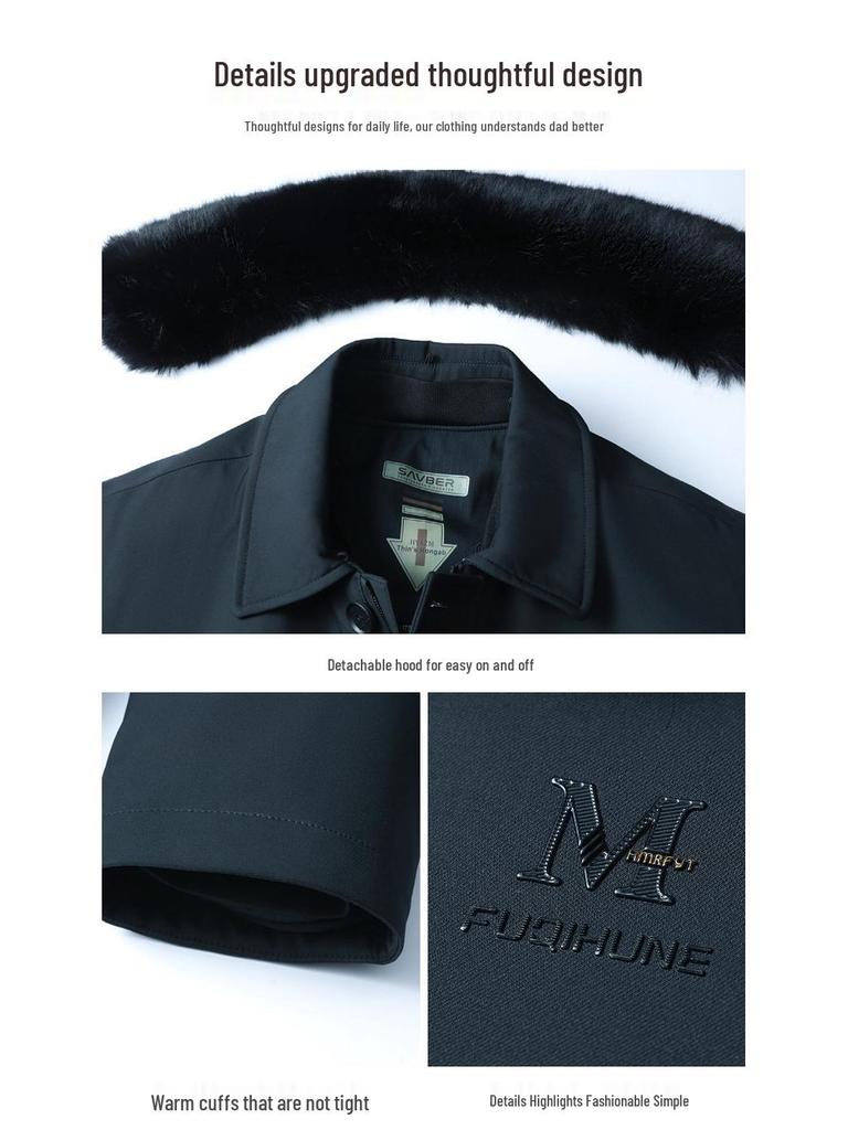 Men's Cotton Coat with Detachable Liner - Thickened Plus Velvet, Large Size Winter Jacket for Middle-Aged and Elderly.