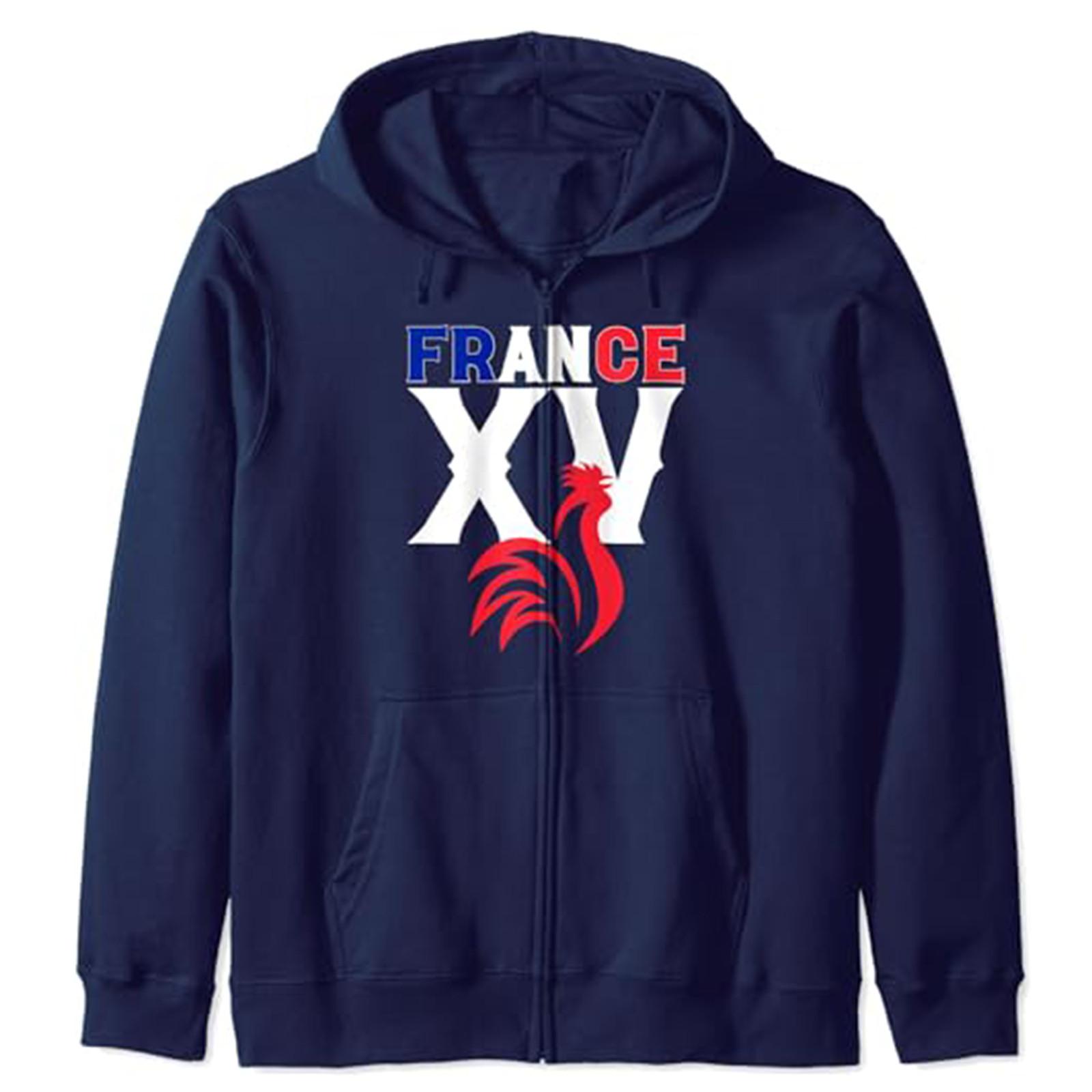 

Мужская и женская модная французская куртка-свитер на молнии с длинными рукавами и капюшоном в стиле регби M тёмно-синий