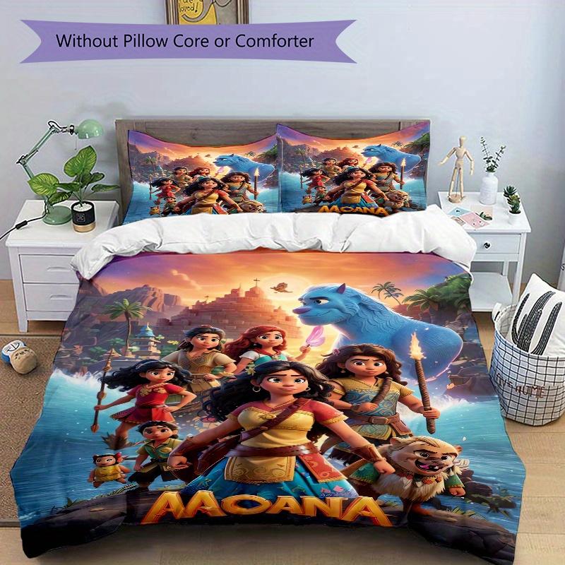 3pcs Moana Adventure Printed Quilt Set, Includes 1 Quilt Cover and 2 Pillowcases, Machine Washable, Suitable for All Seasons.Q068