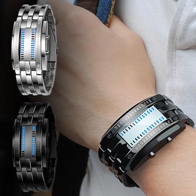 Montres de sport de luxe avec bracelet LED numérique en acier inoxydable pour hommes