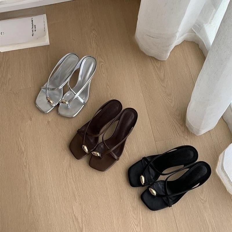 Designer Summer Metal Clip Toe Women Slippers Fashion High Heel Dress Shoes Ladies Outdoor Gladiator Sandalias ·