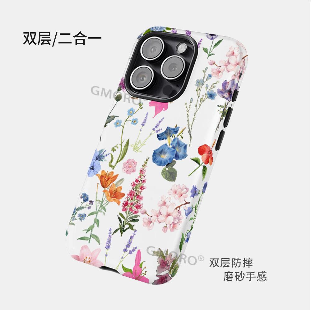 Source Factory Color Floral Heat Transfer Double-layer Film Magnetic Suction Apple 17 Mobile Phone Case Magsafe Protective Case