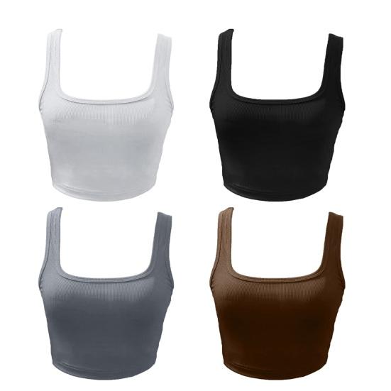 נשים ספורט אפוד סקופ צוואר ללא שרוולים צבע אחיד אלסטי Slim Fit