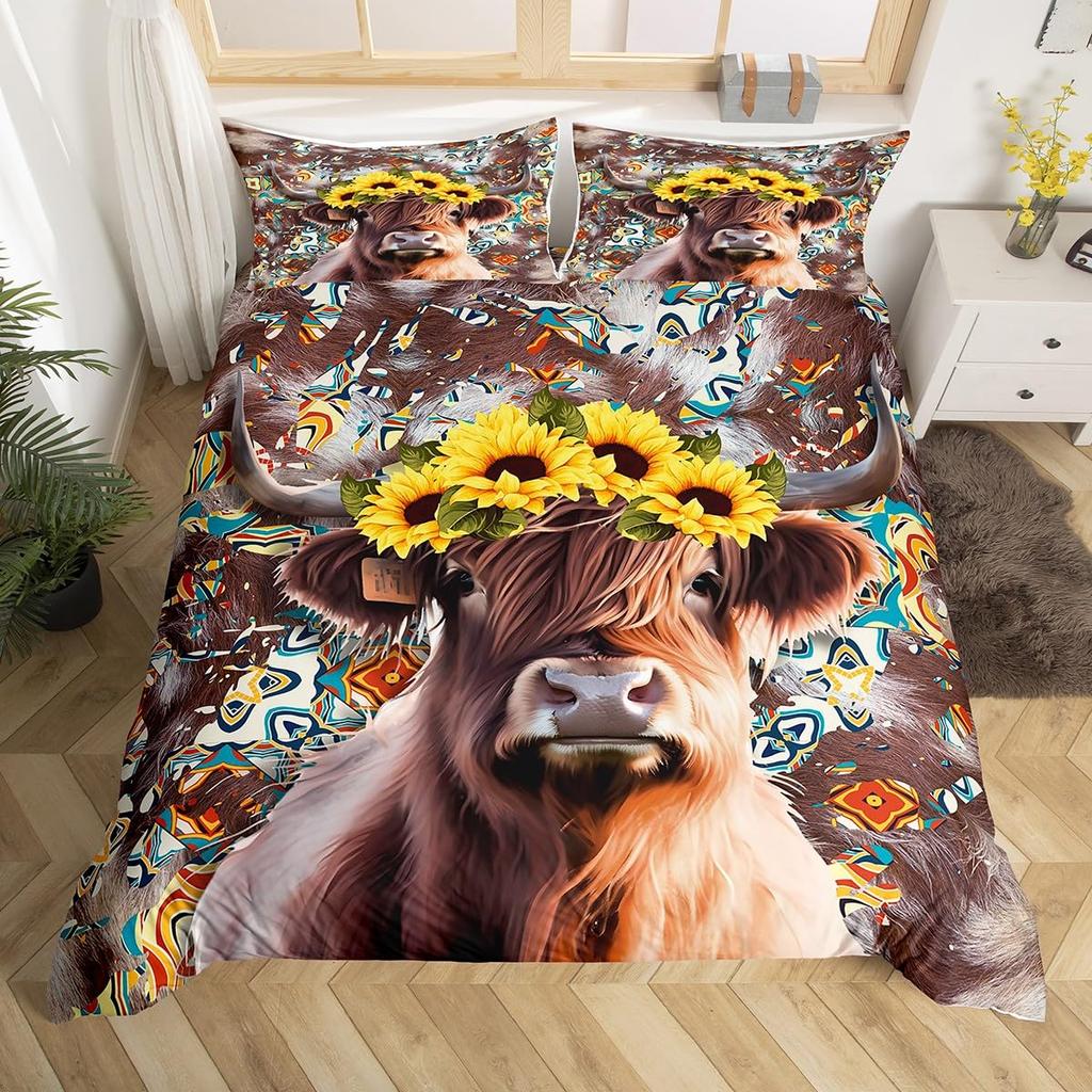 Cow Print Duvet Cover Twin Size, 3 Pieces Cow Bedding Set with 2 Pillowcases, Black and White Comforter Cover Bedroom Decor