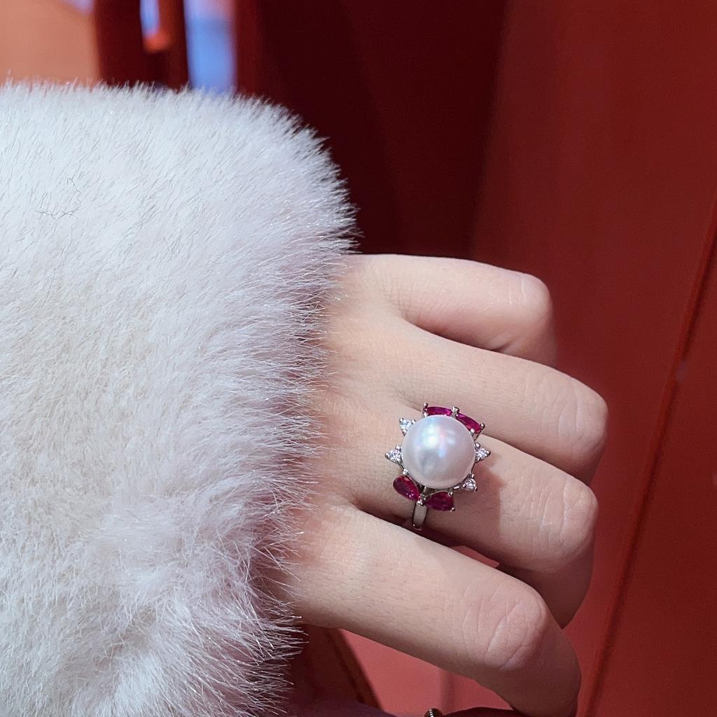 Naturperlen Rivalen Perlenringe Voller Diamanten Simulations-Smaragdring Offener Ring Weiblichkeit