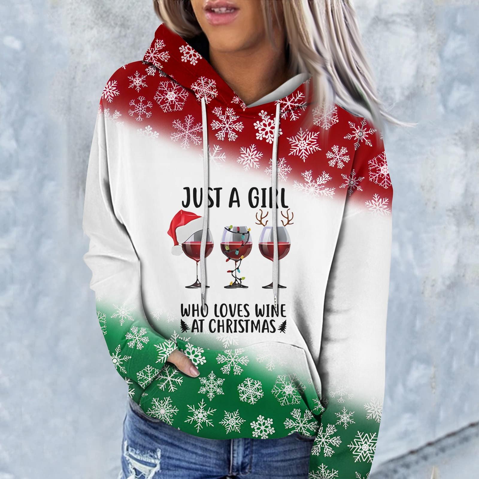 

Женская мода повседневный рождественский принтованный пуловер с круглым вырезом и длинным рукавом свитшот XL киноварь