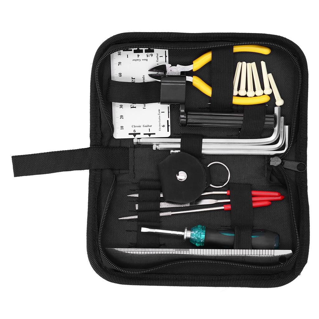 23-teiliges Gitarrenreparaturwerkzeug-Set einschließlich Inbusschlüssel, Lineal, Messlehre für die Instrumentenwartung