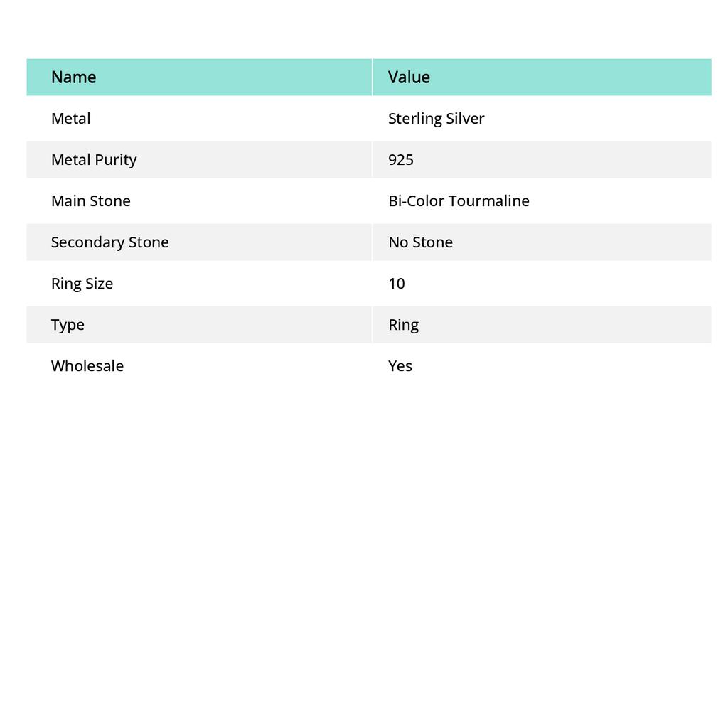 Bi-Color Tourmaline Gemstone 925 Sterling Silver Jewelry Ring Size 10