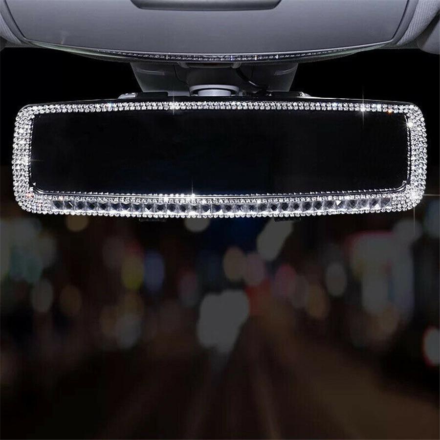 Sparkle Diamond Car Interior Rearview Mirror Bling Rhinestone Decor Accessories