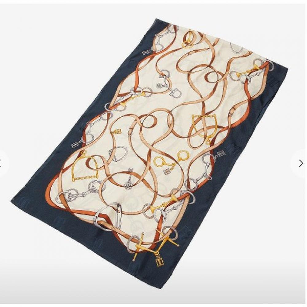 Daks Navy Chain Pearl Point Silk Scarf Dcsc2f011n2