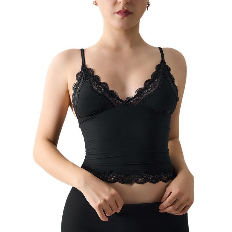 Top din dantelă SK Vestă fără mâneci super elastică - Sexy, prietenos cu pielea, bretele adânci în V ajustabile
