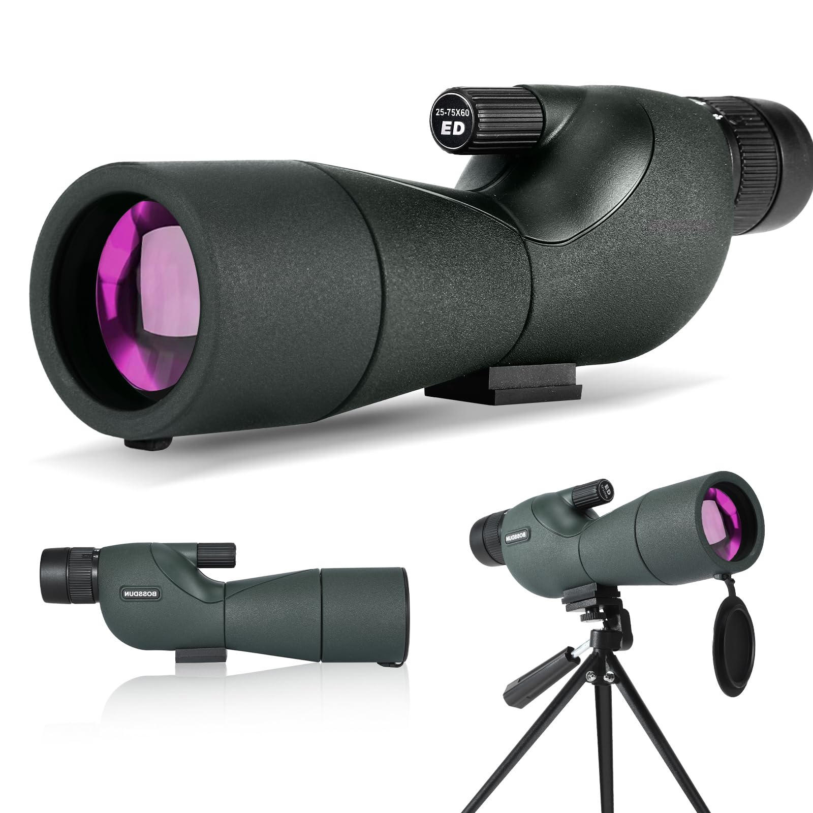 25-75x60 ED Spotting Scope for Target Photography, with Extendable Tripod, Phone Adapter, and Carrying Bag, for Birdwatching, Astronomy, Stargazing, H