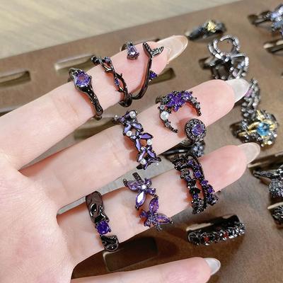 Halloween Retro Dark Spider Crow Open Ring Personality Niche Punk Stacking Wearing Trendy Cool Ring Girl
