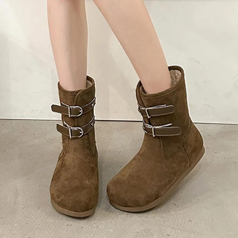 Fur Women Ankle Boots Suede Flats Shoes Woman 2025 Trend Winter Fashion New Brand Designer Dress Walking Cozy Casual Mujer Botas
