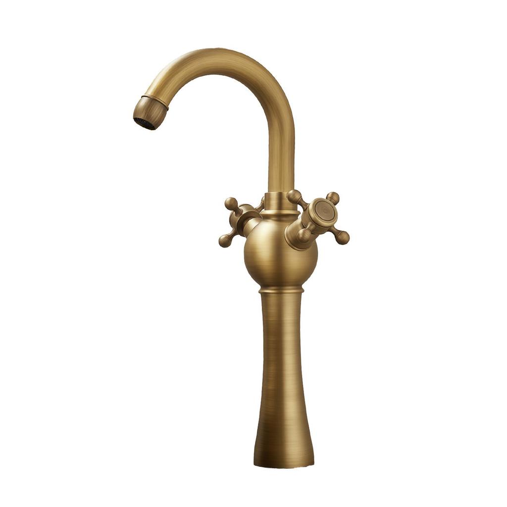 Antique Brass Double Handle Black Bathroom Faucet